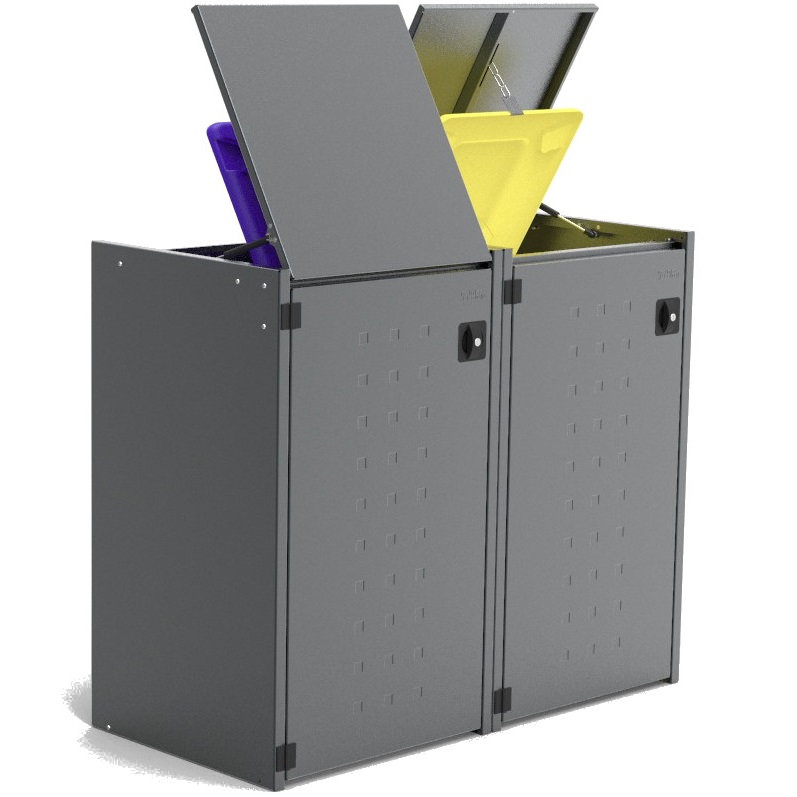 Müllbox Typ Boxxi Stahl verzinkt Anthrazit RAL-7016 mit Kipp-Deckel für 2x 120L – Bild 4