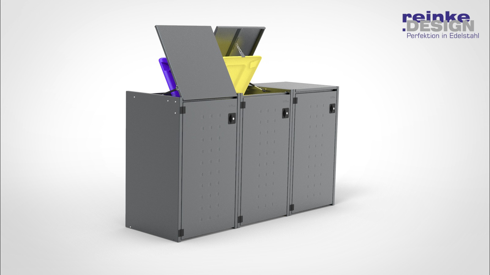 Müllbox Typ Boxxi Stahl verzinkt Anthrazit RAL-7016 mit Kipp-Deckel für 3x 120L – Bild 3