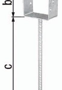 U-Pfostenträger ETA-10/0210 101x100x400x60mm TZN m.ext.langem Betonanker GAH