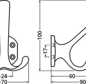Huthaken 0028 Ausf. zweifach A. 90mm Alu. silberf. elox. H.100mm Hermeta