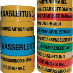 Trassenwarnband Aufdruck Achtung Gasleitung B.40mm L.250m gelb