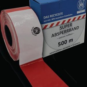 Absperrband L.500m B.80mm rot/weiß geblockt,recycelt 500m/Karton