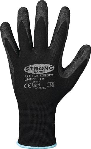 Handschuhe Finegrip Gr.11 schwarz EN 388 PSA II Nyl.m.Schrumpf-Latex STRONGHAND - VPE: 12