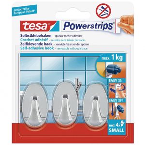 TESA Powerstrips Haken oval chrom 3er Pack